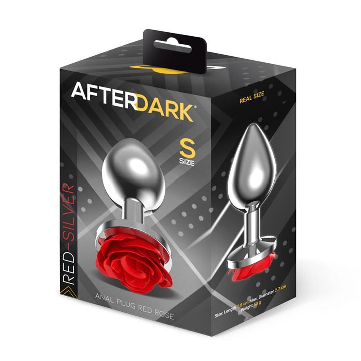 Metal Anal Plug with Red Rose Base - Size S - AD-564 - Teknashop Ltd
