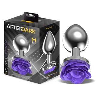 Metal Anal Plug with Purple Rose Base - Size M - AD-563 - Teknashop Ltd