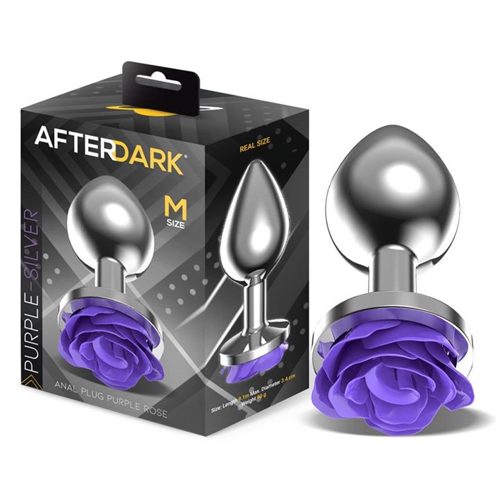 Metal Anal Plug with Purple Rose Base - Size M - AD-563 - Teknashop Ltd