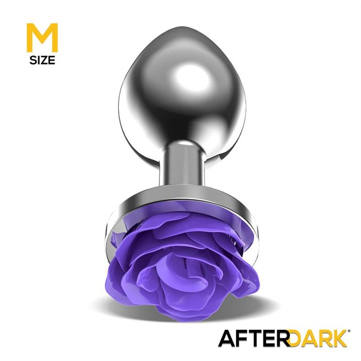Metal Anal Plug with Purple Rose Base - Size M - AD-563 - Teknashop Ltd
