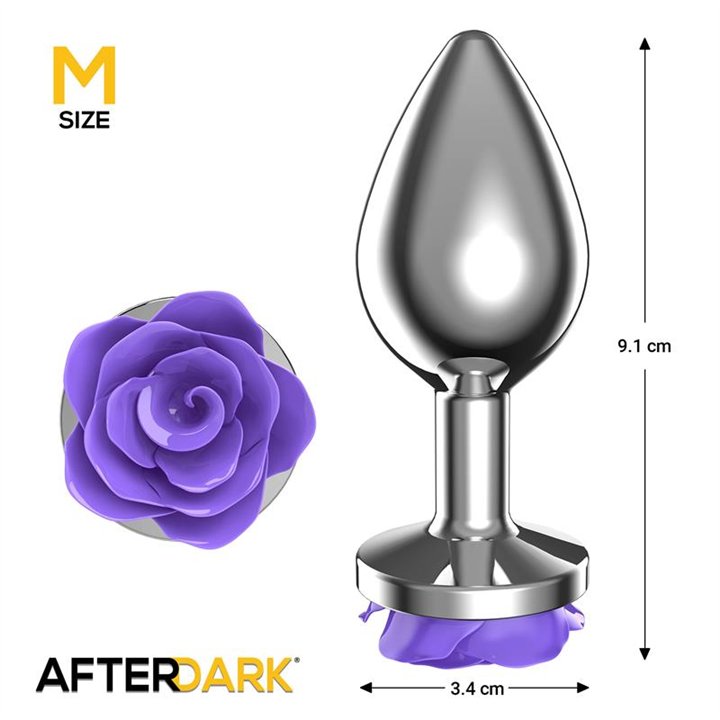 Metal Anal Plug with Purple Rose Base - Size M - AD-563 - Teknashop Ltd