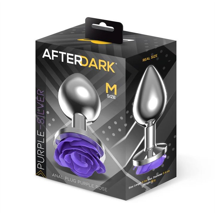 Metal Anal Plug with Purple Rose Base - Size M - AD-563 - Teknashop Ltd