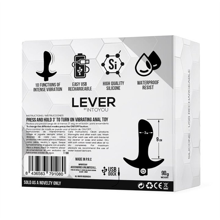 Lever Anal Plug with Vibration USB Silicone - T-108 - Teknashop Ltd