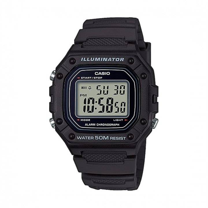 CASIO COLLECTION Mod. SPORT ILLUMINATOR WR 50M, ALARM, CHRONOGRAPH - BLACK - WW.W-218H-1AVEF - Teknashop Ltd