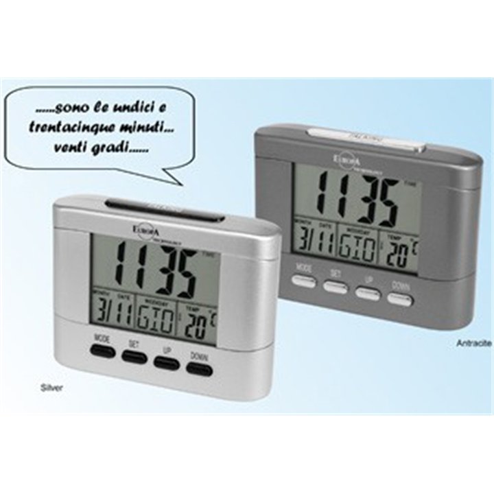 ELITE SVEGLIA DIGITALE PARLANTE ANTRACITE / DARK SILVER SPEAKING* DIGITAL ALARM CLOCK (*Italian only) - WW.DV 290DS - Teknashop 