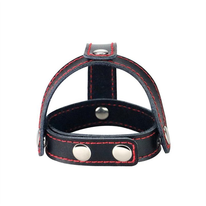 Leather Cock Ring with Ball Divider - LO-LV761005 - Teknashop Ltd