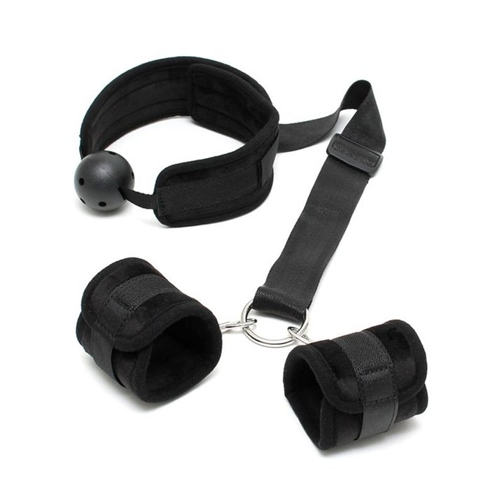 Set Mouthgag with Cuffs Black - R8139 - Teknashop Ltd