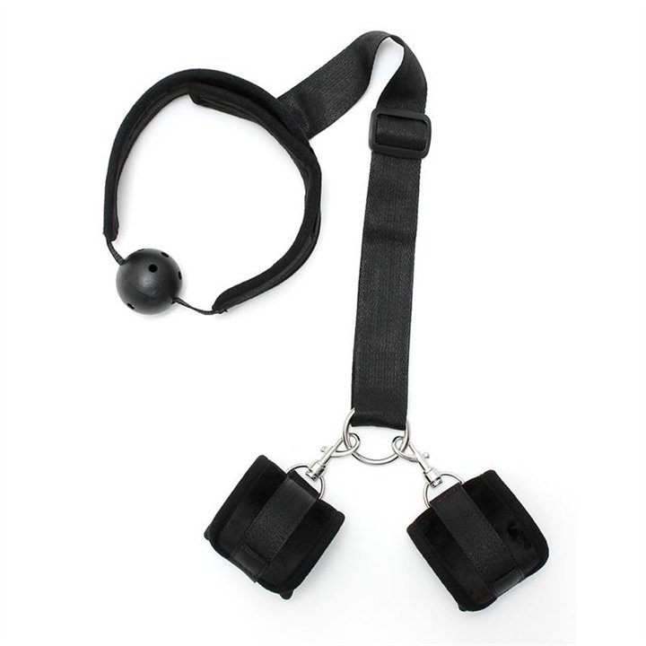 Set Mouthgag with Cuffs Black - R8139 - Teknashop Ltd