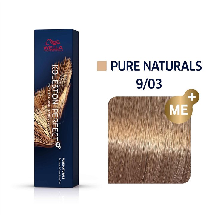 Wella Professionals, Koleston Perfect Me+, Permanent Hair Dye, 9/03 Very Light Blonde Natural Gold, 60 ml - Teknashop Ltd