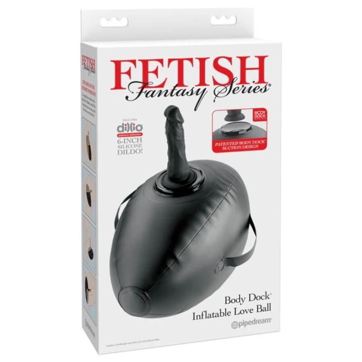 FETISH FANTASY SERIES - BODY DOCK INFLATABLE LOVE BALL WITH DILDO BLACK 41.9 CM - D-246197 - Teknashop Ltd