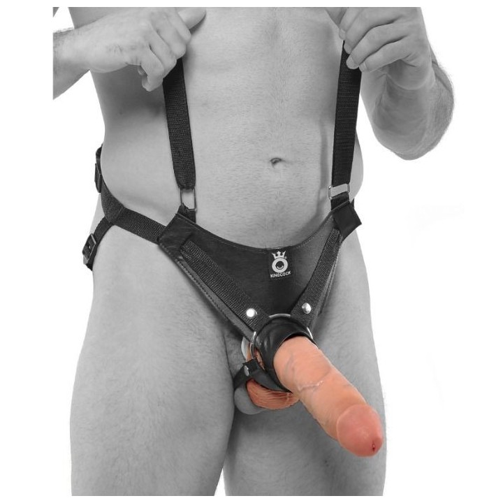 KING COCK - STRAP-ON WITH HOLLOW DILDO 25.5 CM AND BLACK STRAPS - PD5641-21 - Teknashop Ltd