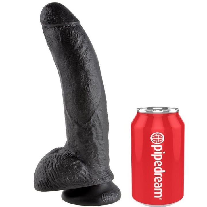 KING COCK - DILDO BLACK WITH BALLS 22.9 CM - PD5508-23 - Teknashop Ltd