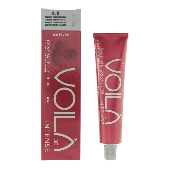 Intercosmo, Voila 3C Intense, Aqua, Permanent Hair Dye, 4.8 Medium Brown Toffee, 60 ml - Teknashop Ltd