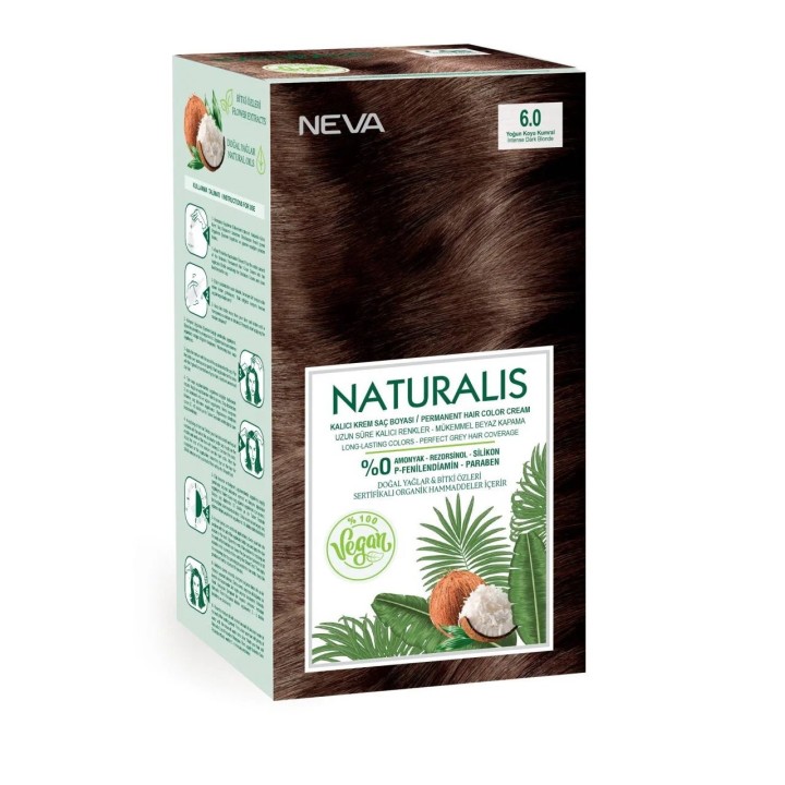 Naturalis, Neva, Permanent Hair Dye, 6.0 Intense Dark Blonde, 150 ml - Teknashop Ltd