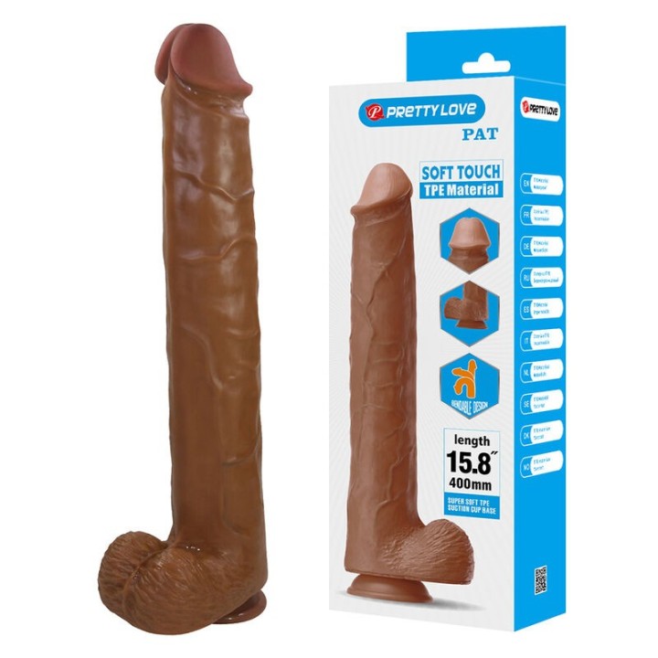 PRETTY LOVE - PAT REALISTIC FLEXIBLE DILDO WITH SUCTION CUP 40 CM -Ø- 6 CM BROWN - D-245953 - Teknashop Ltd