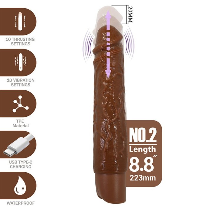 PRETTY LOVE - KESSLER REALISTIC VIBRATING DILDO WITH 10 VIBRATION MODES AND 10 THROWS, 22 CM, BROWN - D-246859 - Teknashop Ltd