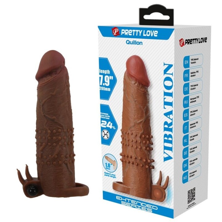 PRETTY LOVE - QUILLON VIBRATING PENIS SLEEVE 20 CM Ø 4 CM BROWN - D-246076 - Teknashop Ltd