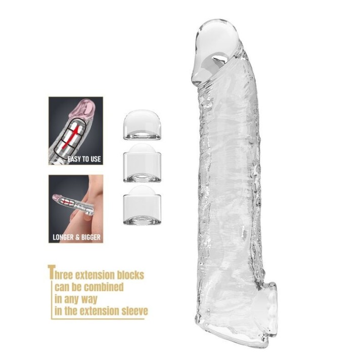 PRETTY LOVE - ADJUSTABLE PENIS EXTENSION SLEEVE 26 CM Ø 4 CM TRANSPARENT - D-246082 - Teknashop Ltd