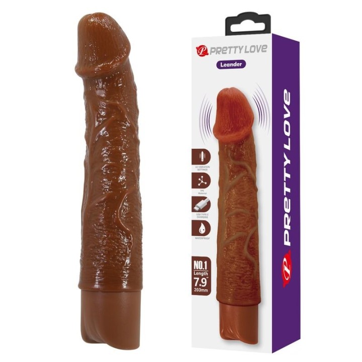 PRETTY LOVE - LEONARDO REALISTIC VIBRATOR 20 CM Ø 4 CM BROWN - D-246068 - Teknashop Ltd