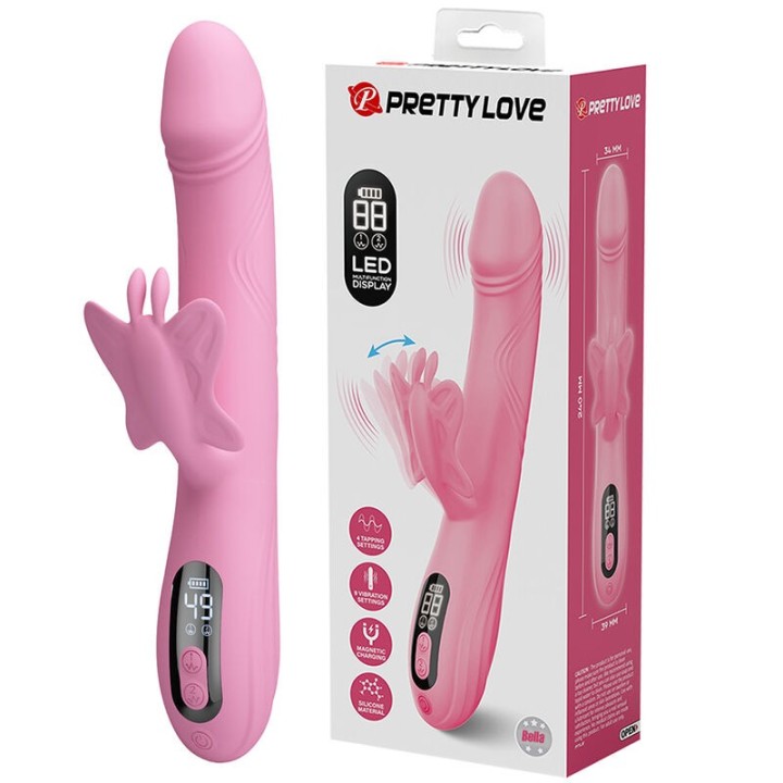 PRETTY LOVE - BELLA RABBIT VIBRATOR WITH BUTTERFLY STIMULATION AND LED PINK - D-245942 - Teknashop Ltd