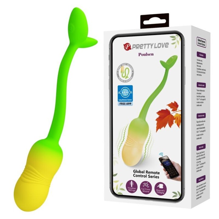 PRETTY LOVE - PULSEN APP CONTROL VIBRATING EGG 12 FUNCTIONS USB RECHARGEABLE GREEN-YELLOW - D-246047 - Teknashop Ltd