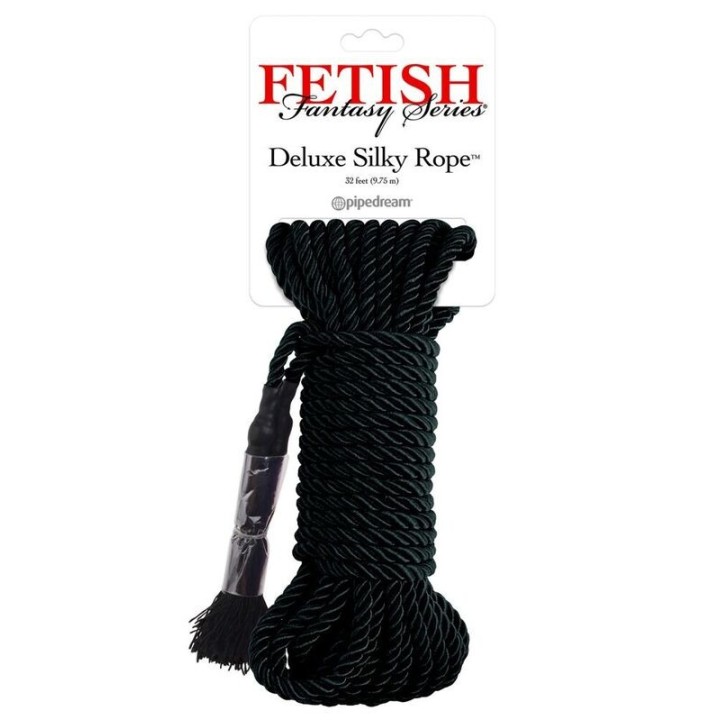 FETISH FANTASY SERIES - BLACK DELUXE SILK ROPE 9.75 M - D-246325 - Teknashop Ltd