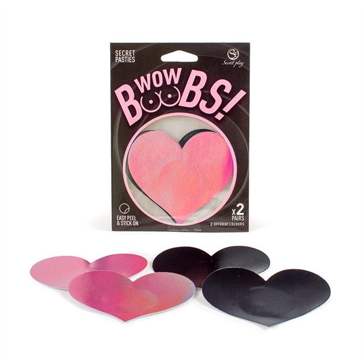 Wow Boobs! Nipple Covers Heart Shapped Holographic - F6262 - Teknashop Ltd