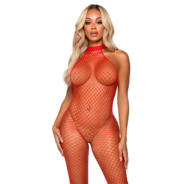 LEG AVENUE - LE FRIVOLE BODYSTOCKING - RACER NECK ONE SIZE RED - D-231370 - Teknashop Ltd
