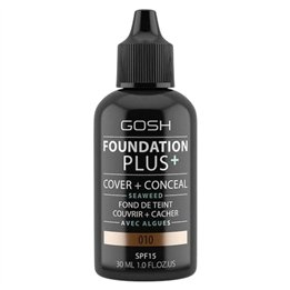 Gosh, Foundation Plus+, Cover & Conceal, Liquid Foundation, 010, Tan, SPF15, 30 ml - Teknashop Ltd