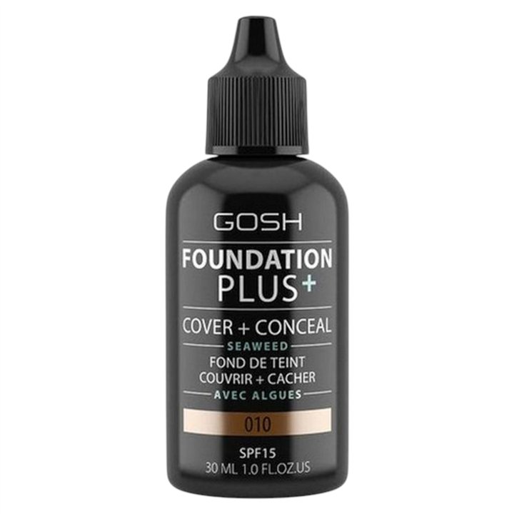 Gosh, Foundation Plus+, Cover & Conceal, Liquid Foundation, 010, Tan, SPF15, 30 ml - Teknashop Ltd