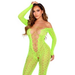 LEG AVENUE - CROTCHLESS BODYSTOCKING EXOTIC SNAKE LACE NEON GREEN - D-243083 - Teknashop Ltd