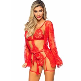 LEG AVENUE - 86123 TEDDY + GARTER ROBE SET RED SIZE S - D-244908 - Teknashop Ltd
