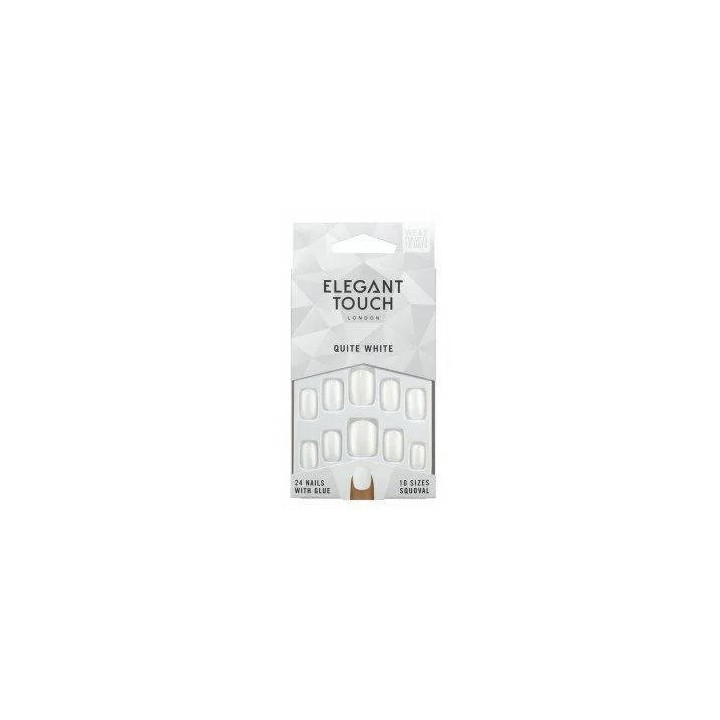 Elegant Touch Polished Colour 24 Nails With Glue Squoval Quite White - unisex - Teknashop Ltd