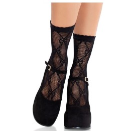 LEG AVENUE - BLACK LACE BOW LACE SOCKS - D-243071 - Teknashop Ltd