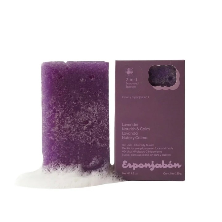 Esponjabon, Lavander, Nourishing, Soap & Sponge 2-In-1, For Face & Body, 120 g - Teknashop Ltd