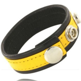 LEATHER BODY - ADJUSTABLE LEATHER STRAP PENIS YELLOW-BLACK - D-211892 - Teknashop Ltd