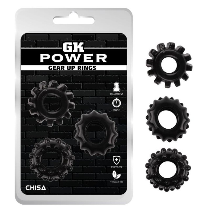 Kit 3 Cock Ring Gear Up Black - CN-370395712 - Teknashop Ltd