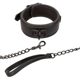 CALEXOTICS - NOCTURNAL COLLAR & LEASH LEATHER ADJUSTABLE BLACK - D-241422 - Teknashop Ltd