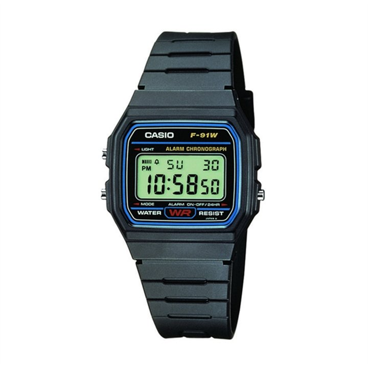 CASIO VINTAGE Mod. F-91 RESIN STRAP - BLUE FRAME - WW.F-91W-1YEG - Teknashop Ltd