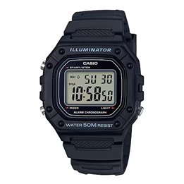 CASIO TIMELESS COLLECTION Mod. SPORT ILLUMINATOR WR 50M, ALARM, CHRONOGRAPH - BLACK - WW.W-218H-1AVDF - Teknashop Ltd