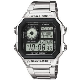CASIO SPORT Mod. WORLD TIME ILLUMINATOR 5 ALARMS - FUTURE CLASSIC COLLECTION - BLACK STEEL - WW.AE-1200WHD-1AVEF - Teknashop Ltd