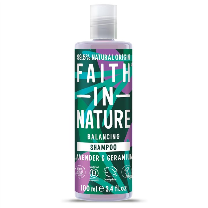 Faith In Nature, Lavender & Geranium, Hair Shampoo, Balancing, 100 ml - Teknashop Ltd