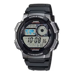 CASIO SPORT Mod. DIVER - WORLD TIME ILLUMINATOR 5 ALARMS, 10 YEARS BATTERY - BLACK - WW.AE-1000W-1BVDF - Teknashop Ltd