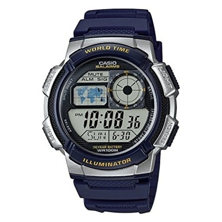 CASIO SPORT Mod. DIVER - WORLD TIME ILLUMINATOR 5 ALARMS, 10 YEARS BATTERY - NIGHT BLUE - WW.AE-1000W-2AVDF - Teknashop Ltd