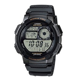 CASIO SPORT Mod. DIVER - WORLD TIME ILLUMINATOR 5 ALARMS, 10 YEARS BATTERY - BLACK - WW.AE-1000W-1AVDF - Teknashop Ltd