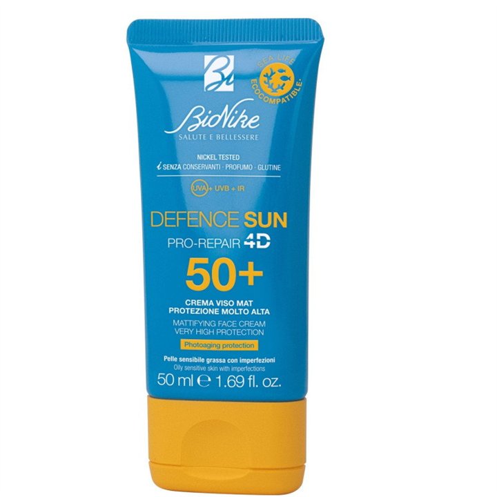 BioNike, Defence Sun, Mattifying & Protecting, Before Sun Exposure, Cream, For Face, SPF 50+, 50 ml - Teknashop Ltd