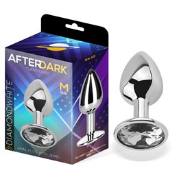 Butt Plug with Jewel Diamond White Size M Aluminium - AD-287
