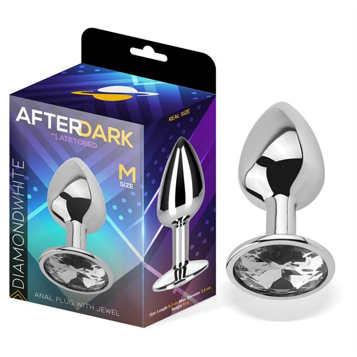 Butt Plug with Jewel Diamond White Size M Aluminium - AD-287 - Teknashop Ltd