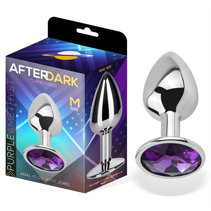 Butt Plug with Jewel Purple Amethyst Size M Aluminium - AD-290 - Teknashop Ltd