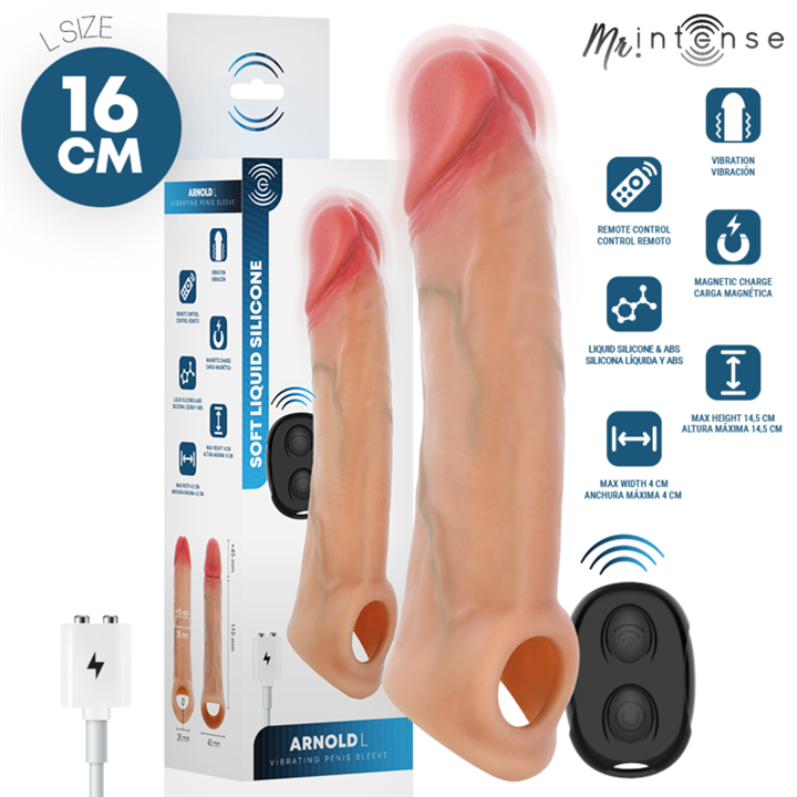 MR INTENSE - ARNOLD L VIBRATOR SILICONE PENIS SLEEVE WITH REMOTE CONTROL 16 CM -Ø- 4.5 CM - D-245171